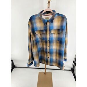 Lake Trail Shirt Mens  Blue Yellow Plaid Button Up Long Sleeve Vented Size XXL